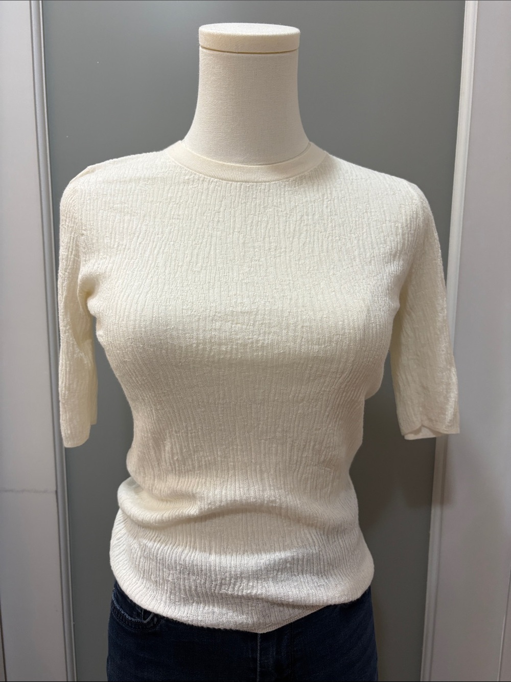 Vince Cream Short Sleeve Textured Knit Tee